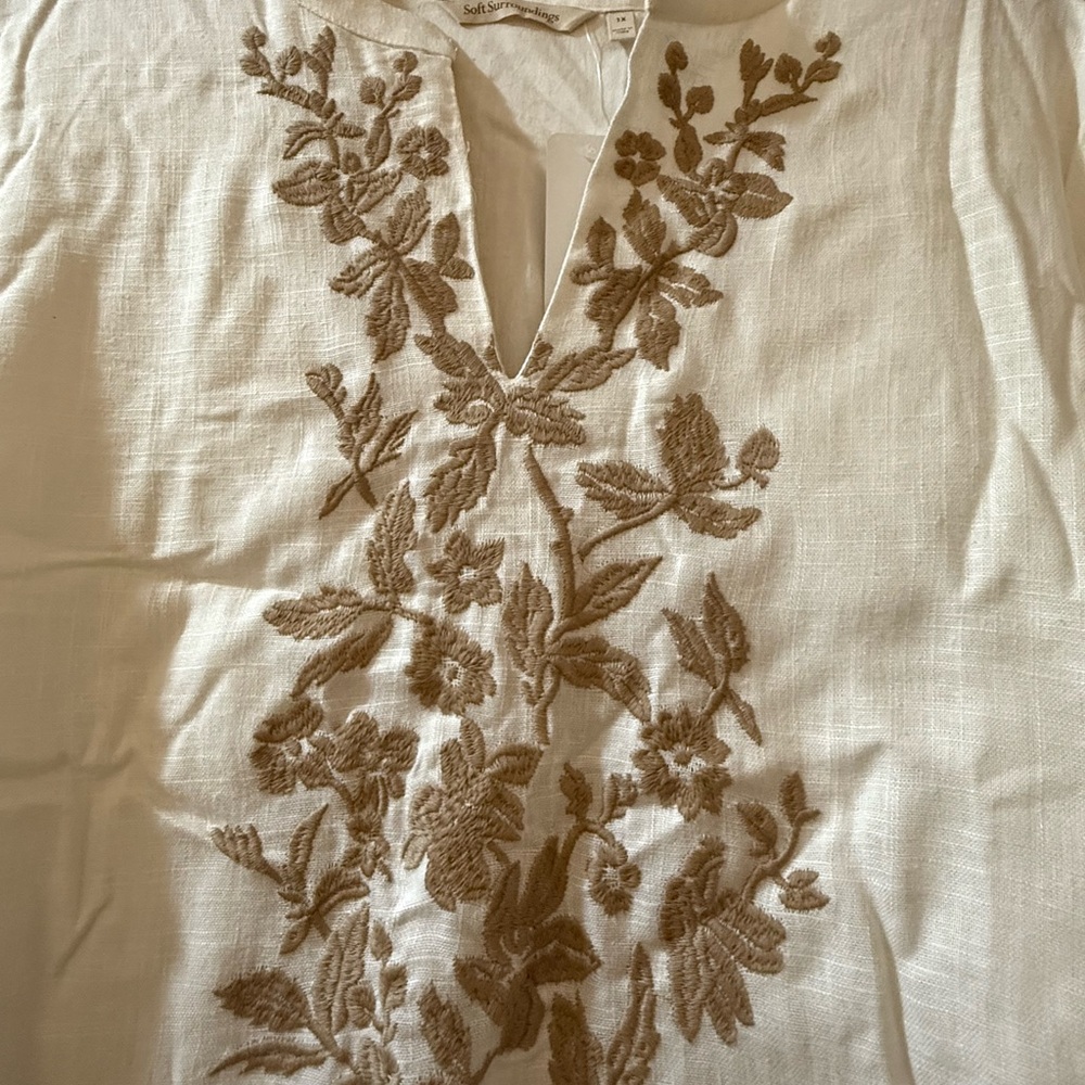 Soft Surroundings White Dress with Brown Embroidery NWT - Picture 7 of 11